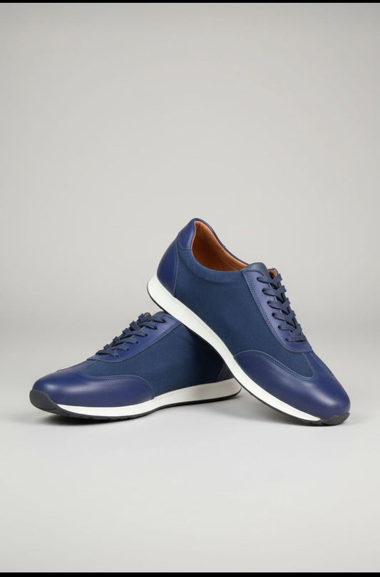 Baskets "Bleu Minuit" en Cuir et Textile Premium