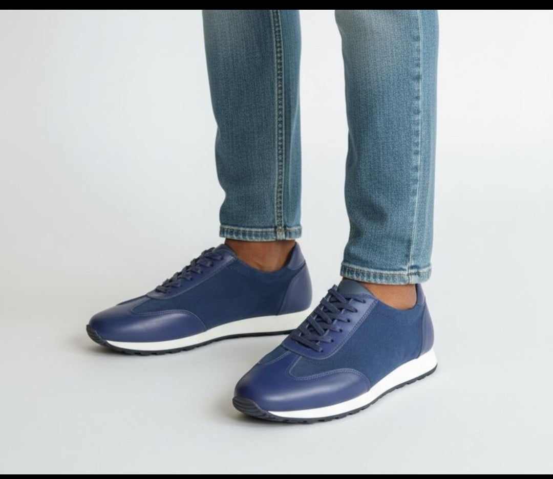 Baskets "Bleu Minuit" en Cuir et Textile Premium
